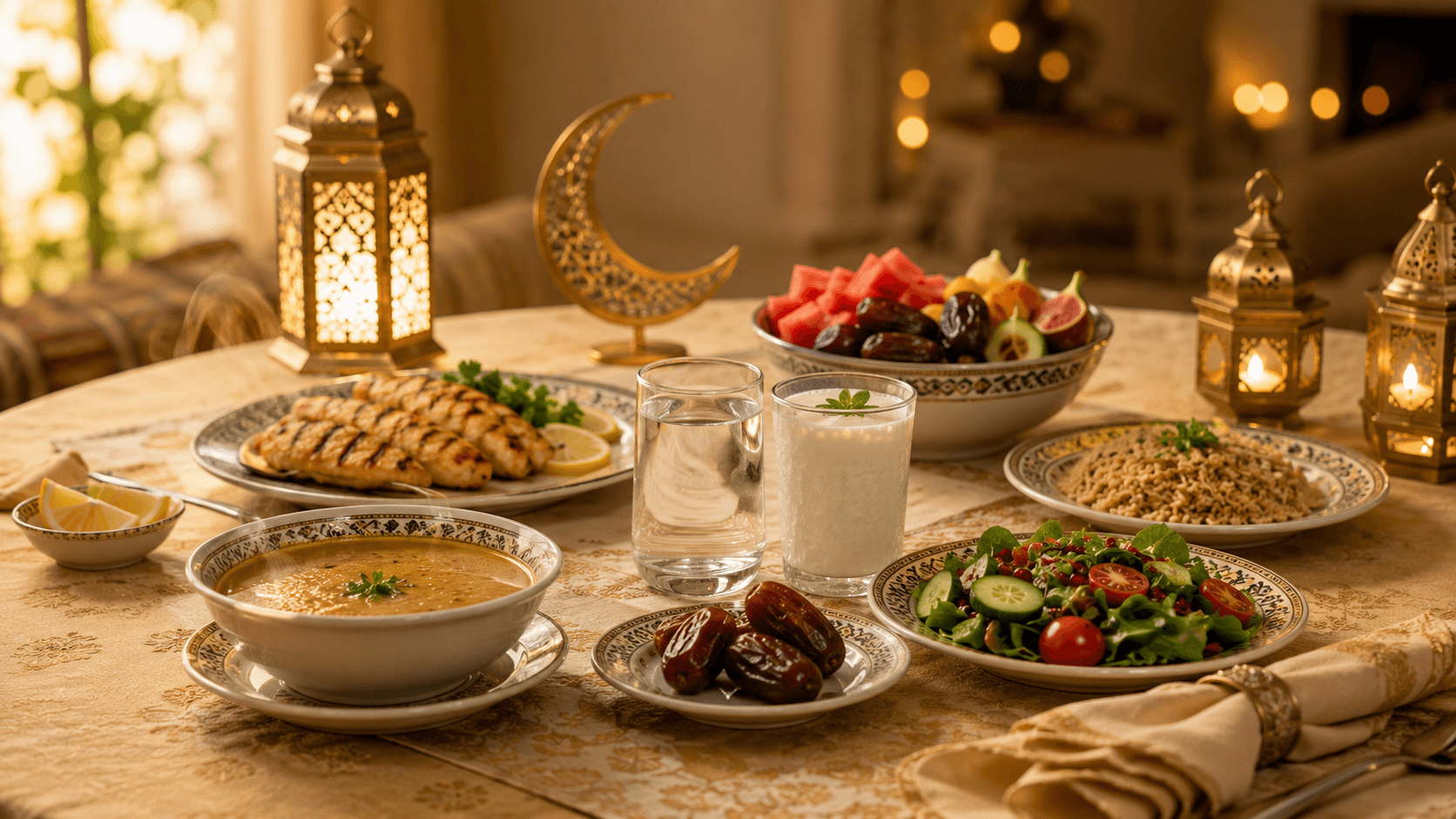 مائدة إفطار رمضانية صحية متنوعة